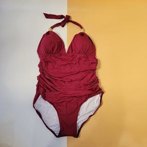 RXRXCOCO Women V Neck One Piece Swimsuits Tummy Control Ruched size X-Large NEW